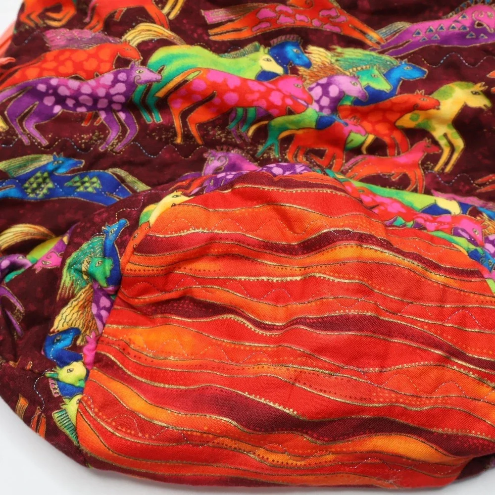 Handmade‎ Laurel Burch Fabric Horse Drawstring Bag Quilted Colorful Psychedelic
